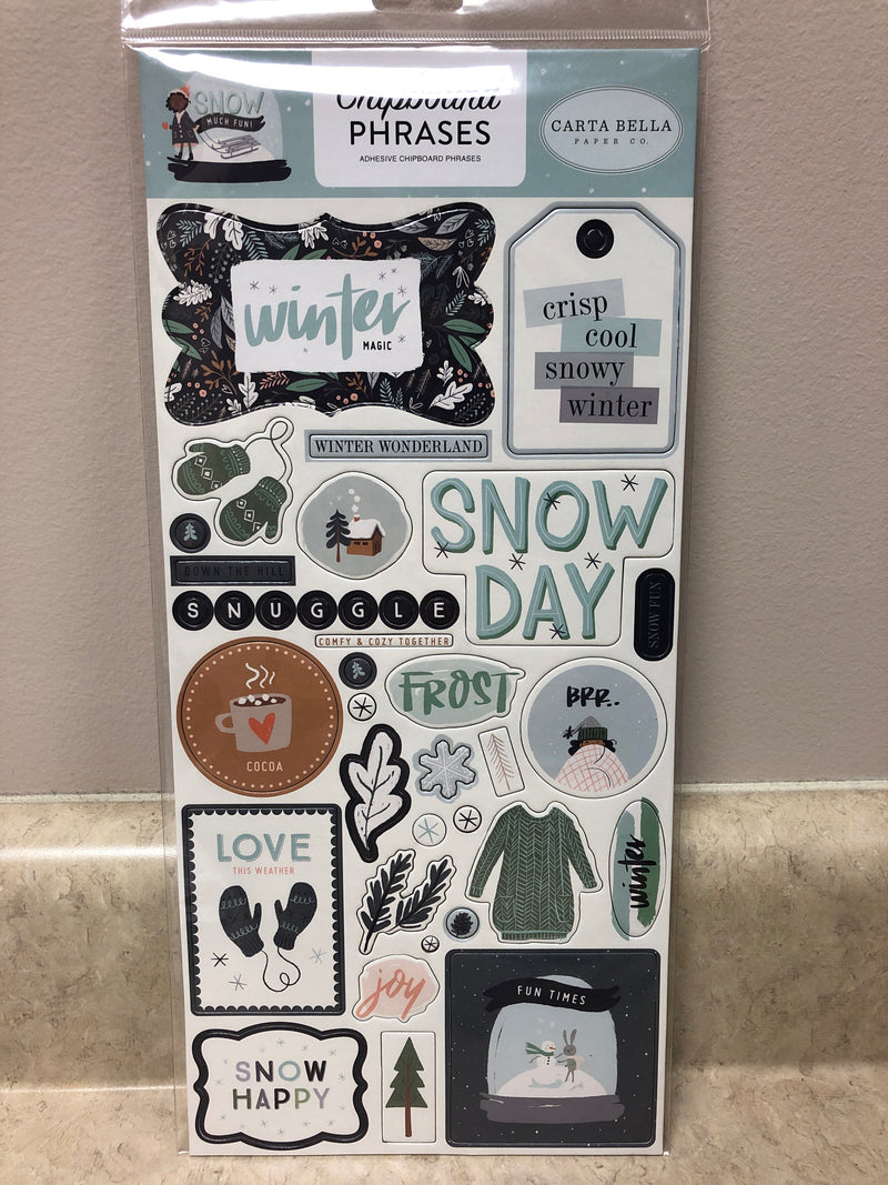 Snow Much Fun Chipboard Phrases - Adhesive Chipboard  Stickers