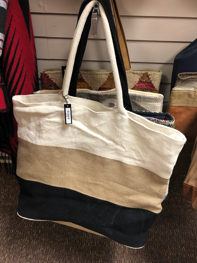 Black, Tan & Ivory Jute Bag