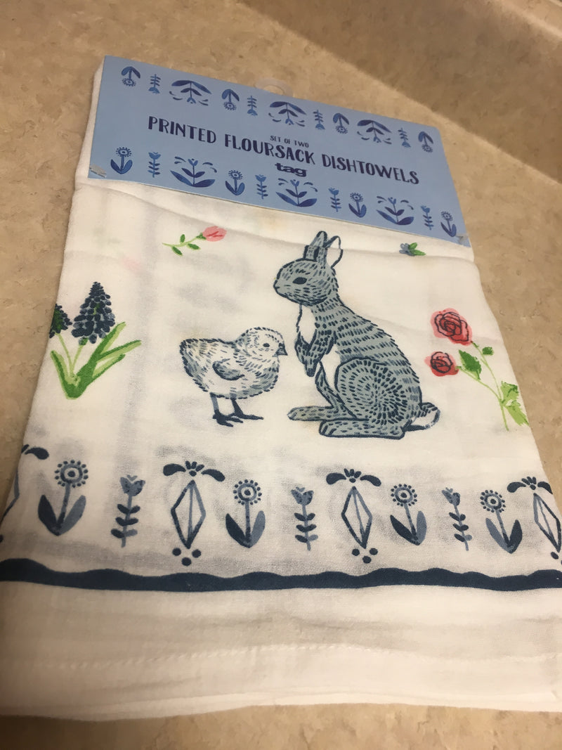 Bunny and Chick Vintage Floursack Dishtowel