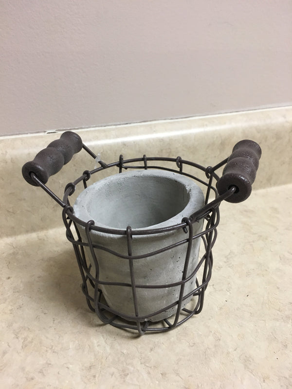 Cement Pot in Metal Holder - 3.5inches