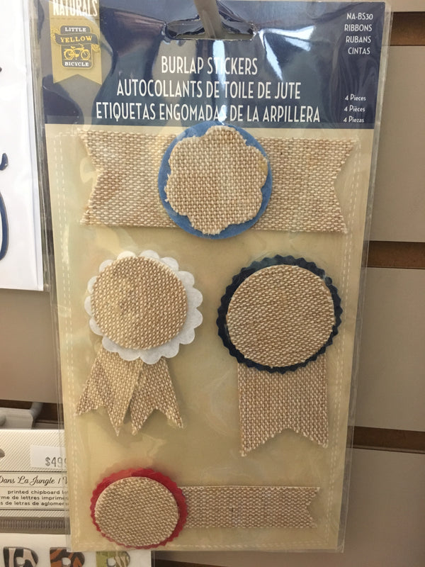 Burlap Stickers - Ribbons - 4 Count