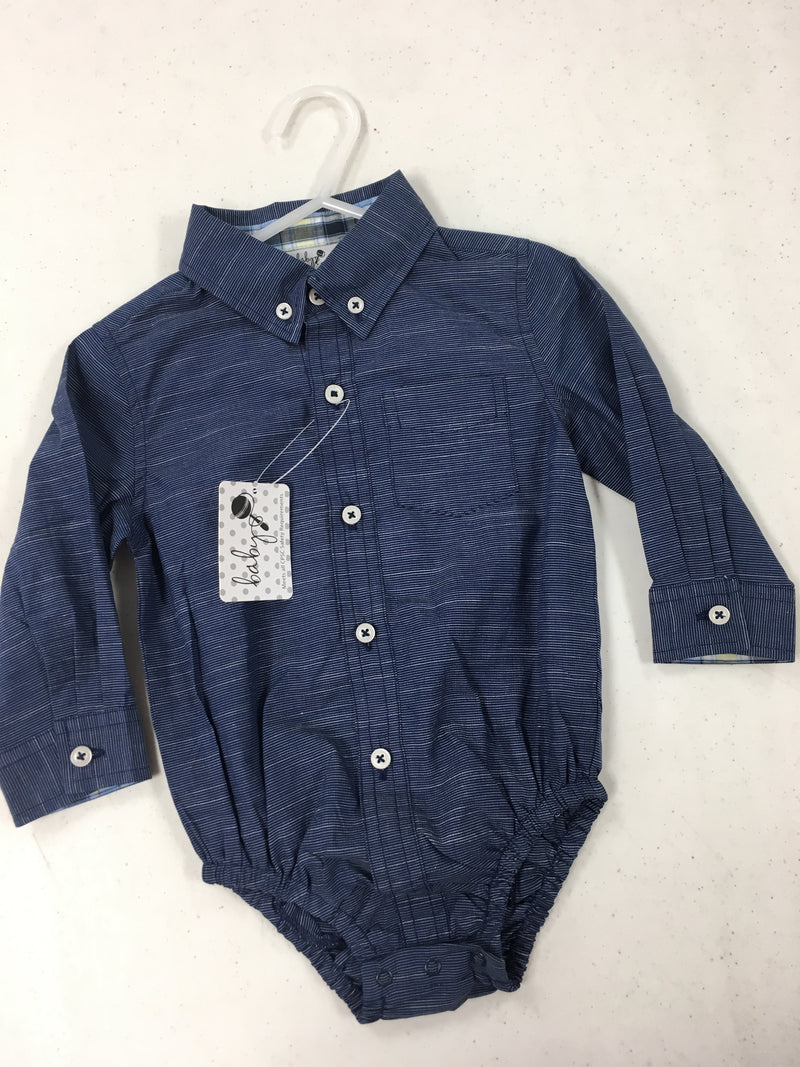 blue oxford long sleeve body suit 12-18month