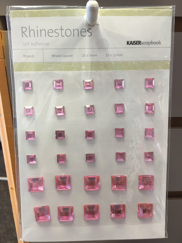Pink Rhinestones - Square Shape - Self Adhesive