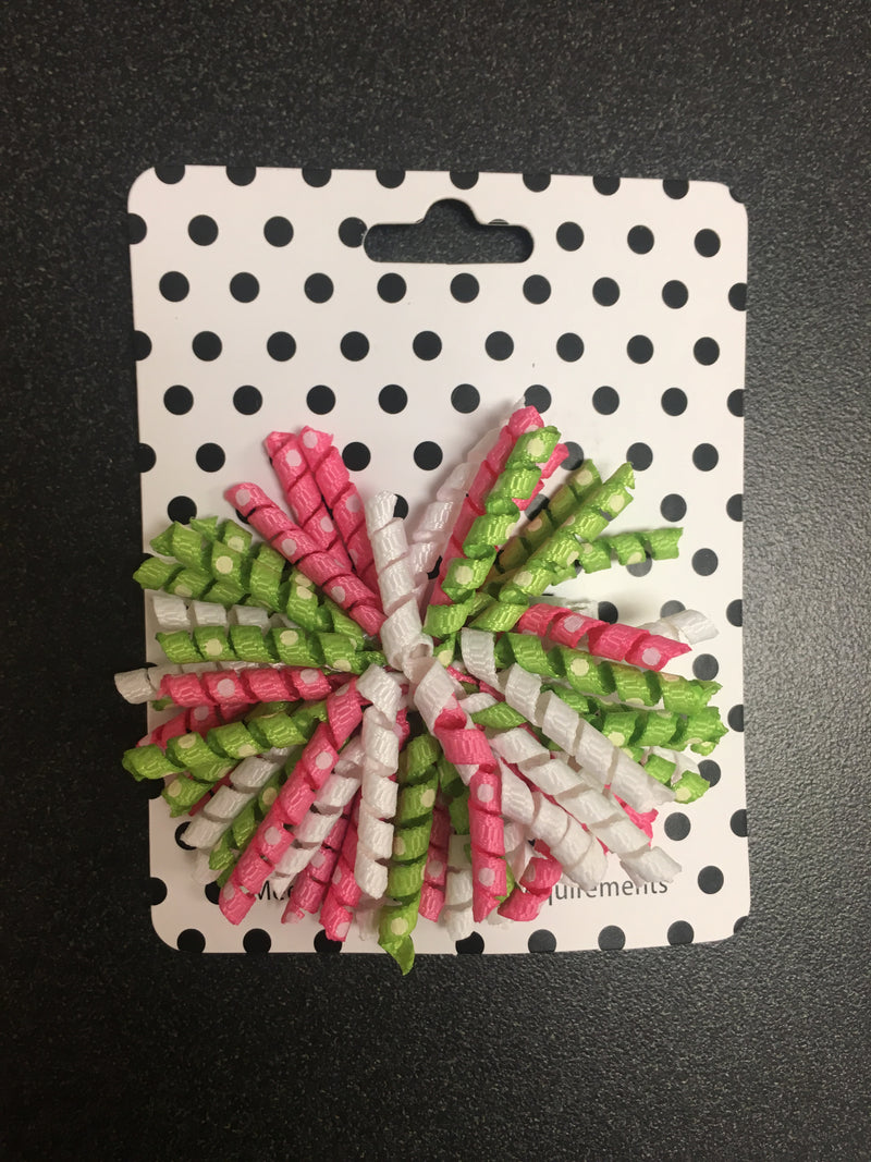 green and white pink dot bow clip