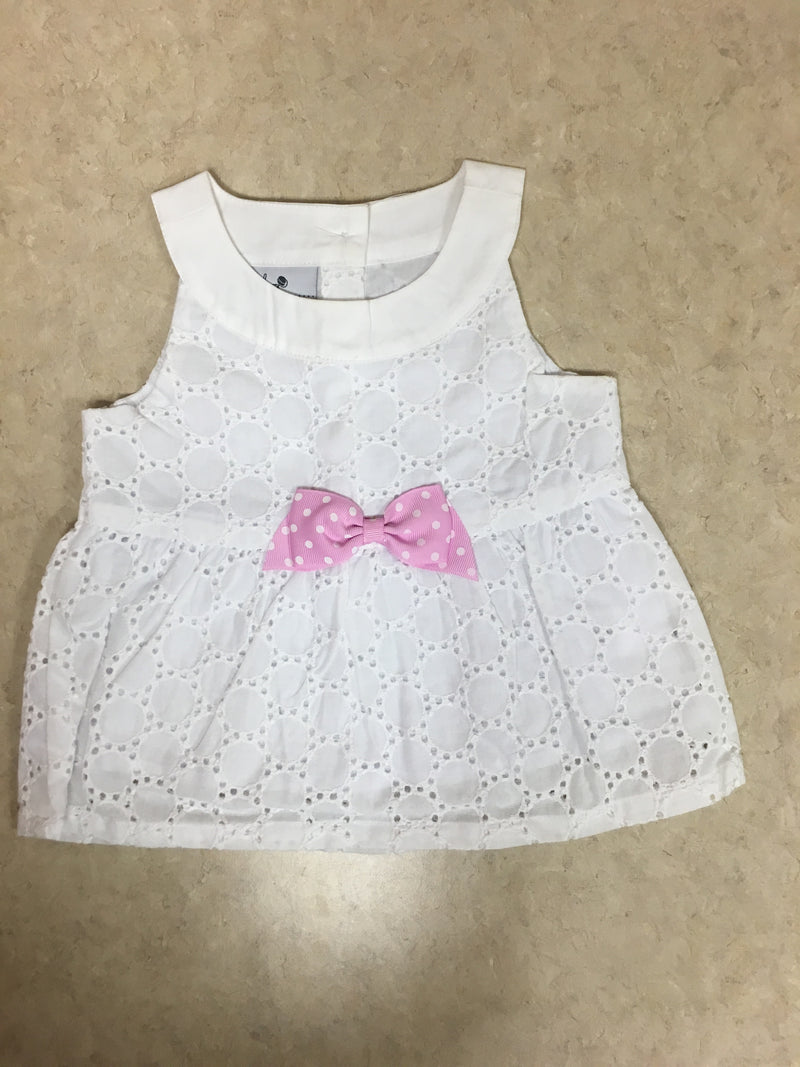 White Lined Eyelet Empire Waist Top - 12-18 month